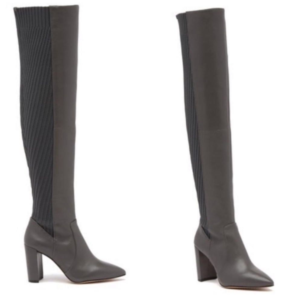 2161. Vince Camuto Majestie BLACK Over-the-Knee Leather & Knit Boots Size 9M